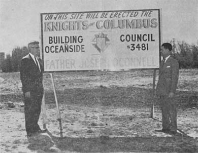 Sign saying on this site will be the Knights of Columbus building of Oceanside, Council #3481